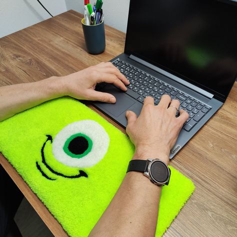 Tufted keyboard rug with Vazovsky's monster😍 The size of the  wrist rest in the photos is 45 * 20 cm / 17.7 * 7.8 inches If you want a different size or a different design, message me🙌 For the orange keyboard mat, see the link: https://www.etsy.com/listing/1636162496/keyboard-rug-wrist-rest-aesthetic?ref=listings_manager_grid Asthetic Rug, Punch Needle Keyboard Rug, Orange Keyboard, Rest Aesthetic, Keyboard Rug, Tufting Rugs, Gamer Keyboard, Anime Desk, Computer Mat