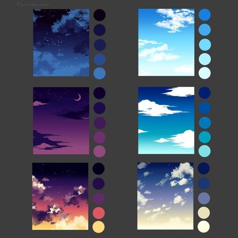 Night Sky Color Palette, Sky Tutorial, Color Theory Art, الفن الرقمي, Peisaj Urban, Color Palette Challenge, Color Schemes Colour Palettes, Palette Art, Digital Art Beginner