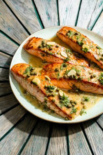 Cook’s Country: Salmon Piccata (Ep 1507) | WSKGWSKG Cooking Salmon Fillet, Salmon Piccata, Piccata Sauce, Classic Savory, Cooks Country, Cooks Country Recipes, Dill Recipes, Piccata Recipe, Salmon Fillet