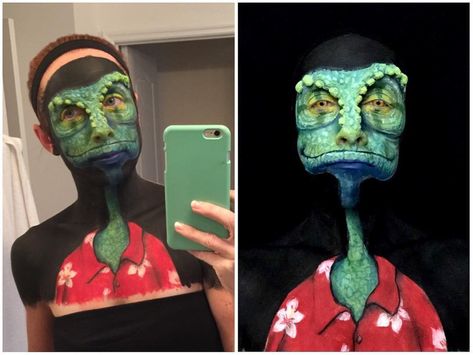 3,989 Likes, 55 Comments - Brenna Mazzoni (@artbybmazz) on Instagram: “#tbt to that time I was Rango 😄 I've been working on some new stuff for a few fun collabs and can't…” Lizard Halloween Makeup, Snake Prosthetic Makeup, Green Monster Makeup, Demogorgon Stranger Things, Evil Witch, Michael Jackson Thriller, Epic Cosplay, The Dark Crystal, Creative Costumes