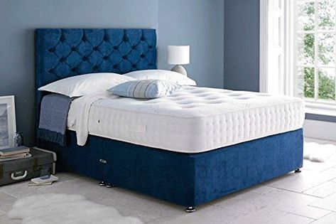 Sleep Factory Ltd Mona Velvet Divan Bed Set With 3000 Organic Pocket Memory Mattress With Headboard and 2 Drawers, 4FT6 Double Blue Velvet: Amazon.co.uk: Kitchen & Home Crushed Velvet Bed, Divan Beds, Velvet Furniture, Divan Bed, Velvet Bed, Ottoman Bed, Headboard Designs, Beds & Bed Frames, Bed Sets