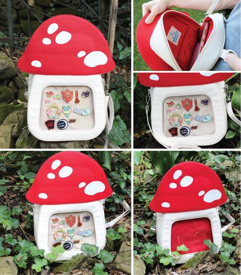 Mushroom bag for anyone who loves teh cuteness of mushrooms <3 Mushroom Things, Mushroom Backpack, Mushroom Bag, Ita Bags, Ropa Aesthetic, Ita Bag, Bag Pins, Dinosaur Plush, Pretty Bags