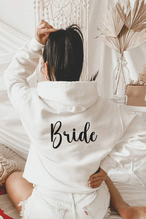 Getting Ready Bridesmaids, Bridal Hoodies, Cricket Shirts, Morning Of The Wedding, Barbie Bridal, Bride Sweatshirt, Personalized Bride, Hens Night, Wedding 2024