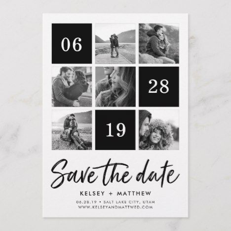 Collage Black And White, Safe The Date, Save The Date Pictures, Grid Collage, Collage Black, Unique Wedding Cards, Unique Save The Dates, Photo Save The Date, Save The Date Photos