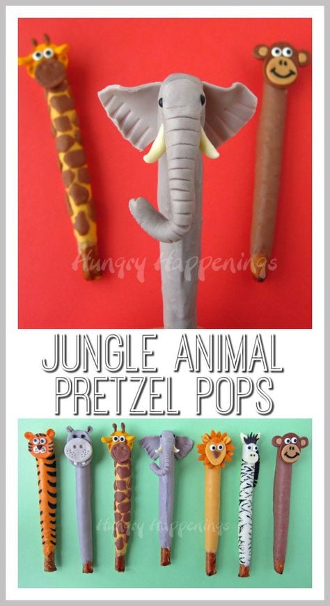 Jungle Theme Food, Jungle Party Food, Jungle Food, Pretzel Pops, Jungle Book Party, Homemade Lollipops, Safari Baby Shower Boy, White Chocolate Pretzels, Cake Pop Designs