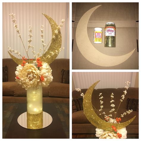 DIY Signature Moon Centerpiece by S-Type Pro Moon Centerpieces, Moon Wedding Theme, Sailor Moon Party, Sailor Moon Birthday, Sailor Moon Wedding, Star Centerpieces, Twinkle Twinkle Baby Shower, Diy Star, Moon Baby Shower