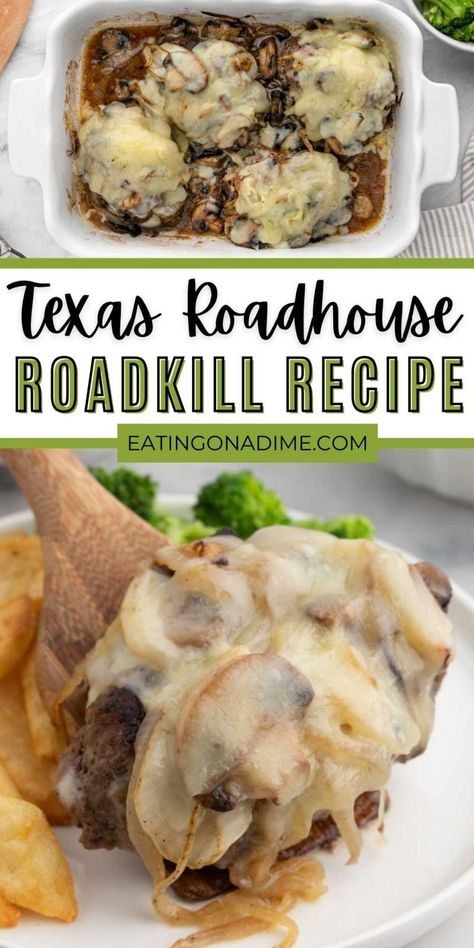 Copycat Roadkill Texas Roadhouse, Texas Roadhouse Copycat Road Kill, Hamburger Steak Dinner Ideas, Hamburger Steak With Cheese, Yummy Weekend Dinners, Dinner Recipes For Hamburger Meat, Smothered Chopped Steak Ground Beef, Creative Ground Beef Recipes Dinners, Smothered Salisbury Steak