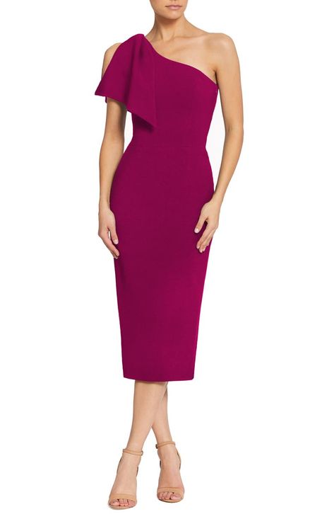 Formal Wedding Guest Dress, Magenta Dress, Dark Magenta, One Shoulder Midi Dress, Fall Wedding Guest Dress, Guest Attire, Dress The Population, Guest Outfit, Fashion Colours