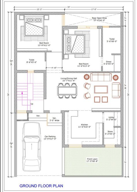 2bhk House Plan 1000sqft, 2bhk Villa Floor Plan, 30x100 House Plan, 40 X 50 House Plans Layout, 33×33 House Plans, 25×33 House Plan, 2d Home Plan, 25 X 40 Ground Floor Plan, 30 By 50 House Plans Design