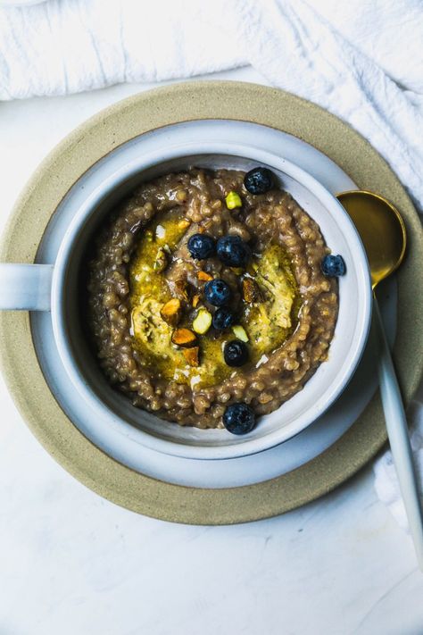 Date Oatmeal with Pistachio Butter - Never Not Hungry Pistachio Oatmeal, Date Oatmeal, Ina Garten Recipe, Creamy Oat Milk, Hearty Breakfast Recipes, Truffle Pasta, Not Hungry, Pasta With Chicken, Feels Like Fall