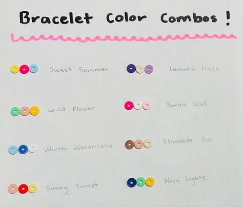 Colorful 
Trendy 
Cute Bracelet Making Color Combos, Colours For Bracelets, Clay Bracelet Combos, Bracelet Company Name Ideas, Preppy Bracelet Business Names, Bracelet Names Ideas, Bracelet Business Name Ideas, Clay Bead Color Combos, Braces Combos