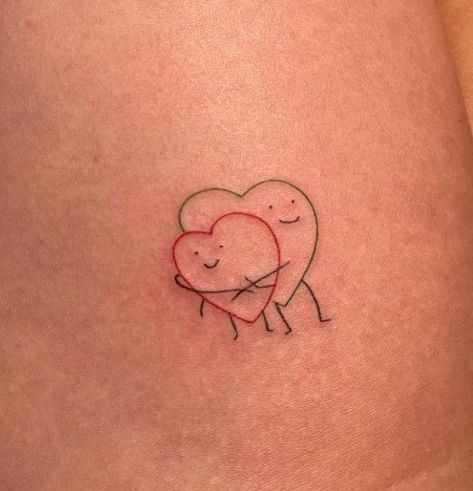 Mini Tats For Sisters, Mini Me Tattoos, Mini Tats Sisters, Tattoo Designs Sisters, Minimalist Matching Tattoos Sister, Minimalist Tattoo For Sisters, Big And Little Sister Tattoos, Minimalist Sister Tattoo For 2, Hugging Heart Tattoo