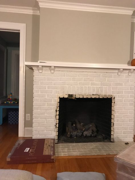 fireplace makeover before and afteer photos - fireplace with glass doors removed Fireplace Doors Replacing, Fireplace With Glass Doors, Fireplace Makeover Before And After, Removing Fireplace, 1920s Fireplace, Cottage Family Room, Cottage Family, Fireplace Door, Fireplace Glass Doors