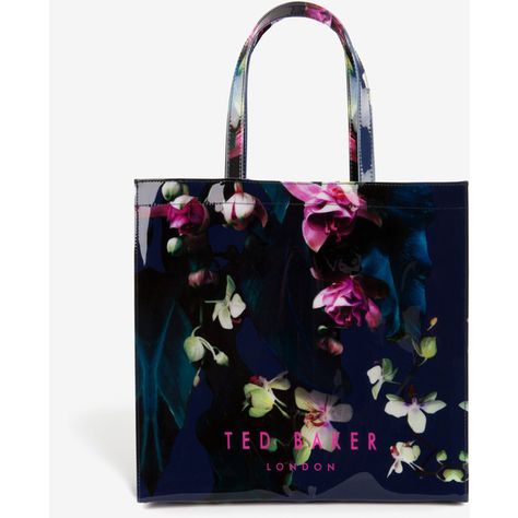 Ted Baker Large  Floral Shopper Bag ($59) ❤ liked on Polyvore featuring bags, handbags, tote bags, dark blue, shopping bag, ted baker, ted baker tote bag, patent leather tote bag and ted baker handbags Dream Handbags, Ted Baker Handbag, Pretty Purses, Ted Baker Bag, Patent Leather Handbags, Bag Dark, Handbags Designer, Floral Bags, Handbag Heaven