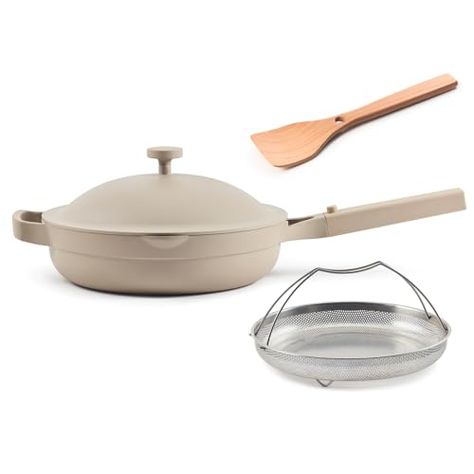 Our Place Always Pan 2.0-10.5-Inch Nonstick, Toxin-Free Ceramic Cookware | Versatile Frying Pan, Skillet, Saute Pan | Stainless Steel Handle | Oven Safe | Lightweight Aluminum Body | Steam Our Place Always Pan, Always Pan, Ceramic Cookware, Kitchen Must Haves, Our Place, Toxin Free, Steel Handle, Frying Pan, Saute Pan