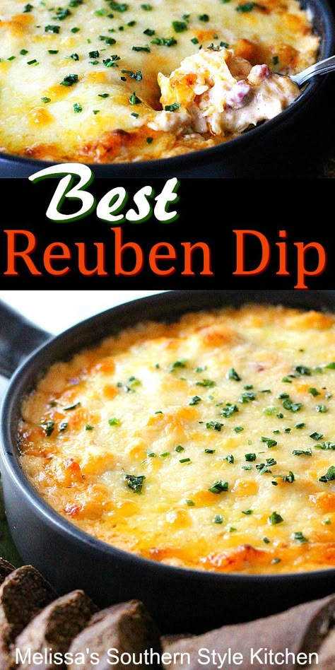 This cheesy Reuben Dip will be the star of your starters menu #reubendip #reubens #stpatricksday #appetizers #cornedbeef #dip #diprecipes #holidayrecipes #southernrecipes #southernfood #melissassouthernstyhlekitchen Baked Reuben Dip Tipsy Housewife, Ruben Dip Baked, Baked Rueben Dip Tipsy Housewife, Baked Rueben Dip, Reuben Dip Baked, Rueben Dip Baked, Reuben Dip Easy, Corned Beef Dip Appetizers, Crock Pot Reuben Dip