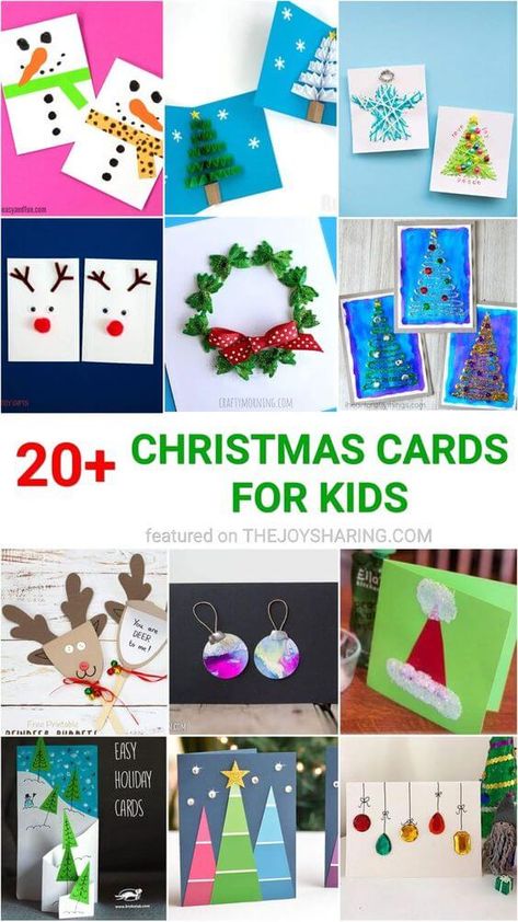 25 Simple Christmas Cards Kids Can Make - The Joy of Sharing Christmas Cards Kids Can Make, Christmas Cards Handmade Kids, Christmas Card Decorations, Christmas Cards For Kids, Cards For Kids To Make, Simple Holiday Cards, Christmas Card Ideas, Elderly Activities, Print Christmas Card