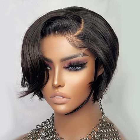 US $28.68 46％ Off | Short Bob Pixie Cut Wig Lace Frontal Straight Transparent Lace Front Human Hair Wigs For Black Women Preplucked Brazilian Hair Kort Bob, Bob Pixie Cut, Bob Pixie, Wig Straight, Corte Pixie, Remy Human Hair Wigs, Curly Human Hair Wig, Pixie Cut Wig, Straight Lace Front Wigs