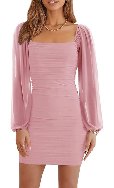 Long sleeve valentines day dress outfit Mesh Long Sleeve Bodycon Dress, Long Sleeve Mesh Dress, Valentine Dress, Long Sleeve Short Dress, Mesh Long Sleeve, Long Sleeve Bodycon, Pink Mini Dresses, Dresses For Teens, Long Sleeve Bodycon Dress