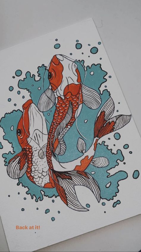 Aesthetic Fish Painting, Acrylic Pen Art Ideas, Book Paintings, Acrylic Aesthetic, Cherry Blossom Drawing, Acrylic Drawing, Aesthetic Canvas, Art Deco Illustration, Watercolor Fish