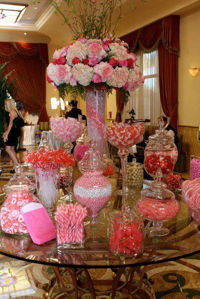 Pink And White Candy Table, Hot Pink Candy Table, 50 Shades Of Pink Bridal Shower Ideas, Pink Party Drinks, Pink Candy Table, Graduation Candy Table, Pink Candy Buffet, Sweets Table Wedding, Pink Event