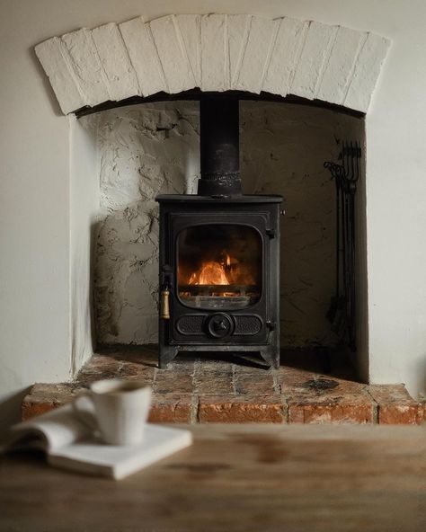 Polly Florence, Woodburning Stove Fireplace, Alcove Ideas, Cottage Fireplace, Summit Homes, Wood Stove Fireplace, Old Fireplace, Ivy House, Stove Fireplace