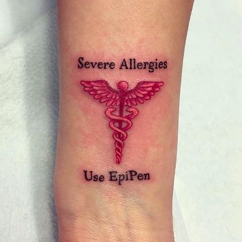 Little medical alert tattoo from today🙂 #medicalalerttattoo #femaletattooartist Allergy Tattoo Ideas, Medical Alert Tattoo Ideas, Medic Alert Tattoo, Tattoo Allergy, Medical Alert Tattoo, Bracelet Tattoos, Ma Tattoo, S Tattoos, Awareness Tattoo