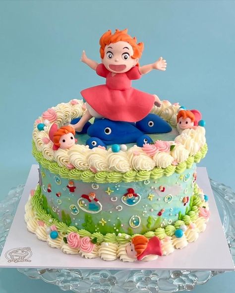 Ponyo Studio Ghibli Cake, Ponyo Cakes, Ghibli Cake, Miffy Cake, Sailor Moon Party, Anime Cake, Ariel Birthday, Fresh Cake, Creative Birthday Cakes