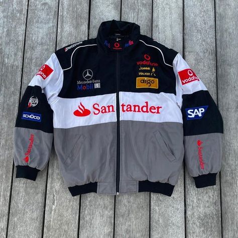 Mercedes Mclaren, Vintage Racing Jacket, Mclaren Racing, Vintage Mercedes, Streetwear Ideas, Racing Jackets, Races Outfit, Baby Black, Racer Jacket