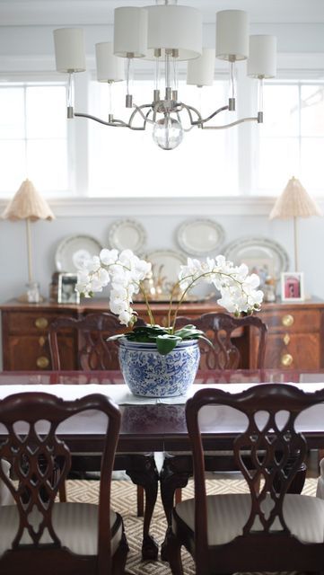 Peyton Huneycutt Roberts on Instagram: "The perfect centerpiece for our dining room 🤍 DIY Orchid in Chinoiserie Planter. Everything was purchased from Amazon and was less than $140. I’ve seen these exact chinoiserie planters at Home Goods for much cheaper but couldn’t seem to find one when I actually needed it. I wanted the $300 and up look, but for the smaller budget. 20 minutes of time during Henry’s nap✨🌱 • • • Follow my shop @Peyton_Roberts on the @shop.LTK app to shop this post and get my Chinoiserie Centerpiece, Coffered Ceiling Paint, Dining Room Diy, Chinoiserie Dining Room, Diy Orchids, Chinoiserie Planter, Table Centerpieces For Home, Orchid Centerpieces, Dining Room Centerpiece