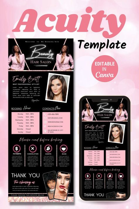 Acuity Template is the perfect solution for hair stylists or any other small business owner who wants to manage demands in a smart, easy way. With a clear layout and an intuitive design, Acuity Scheduling Template will help you get organized and grow your business #AcuityTemplate #AcuityBookingSite #Acuitydesign Acuity Scheduling Design, Acuity Website Design, Acuity Booking Site, Scheduling Template, Page Layout Design, Booking Website, Magazine Website, Beauty Room Design, Booking Sites