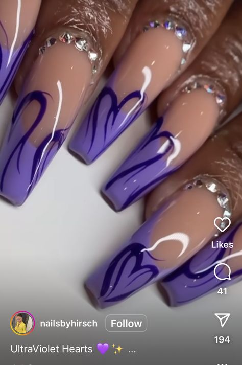 Dark Purple Gel Nail Designs, Royal Purple Nails Acrylic, Purple Nail Designs Square, Nail Ideas Purple And Black, Red And Purple Nails, Royal Purple Nails, Awareness Nails, Purple Gel Nails, Dark Purple Nails