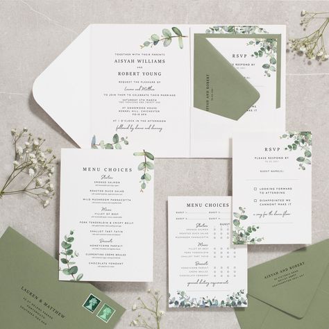 Botanical Wedding Invitations Eucalyptus Wedding Invite Sage - Etsy Australia Enchanted Forest Wedding Invitations, Greenery Wedding Theme, Forest Wedding Invitations, Eucalyptus Wedding Invitation, Enchanted Forest Wedding, Sage Wedding, Botanical Wedding Invitations, Green Wedding Invitations, Sage Green Wedding