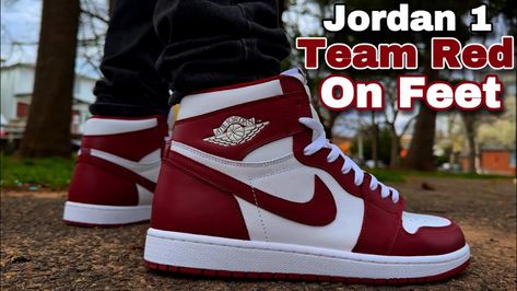 Classic Air Jordan 1 High With "White and Team Red" Colorway Red And White Air Jordans, Air Jordan 1 Retro High Og Metallic Red, Red High-top Jordan Shoes With Air Cushioning, Classic Red High-top Jordan Shoes, Air Jordan 1 Retro High Og Red, Jordan Shoes For Sale, Jordan 11 Bred, Jordan Xi, Basketball Courts