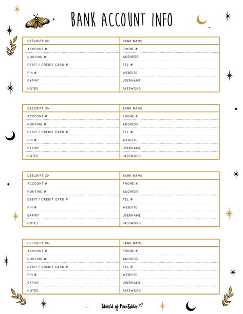 Printable Bank Account Tracker plannernerd #freeweeklyplanner #plannermensal2024. Important Information Printable, Credit Card Payment Tracker Printable Free, Credit Card Tracker Printable Free, Bank Account Tracker, Credit Card Payment Tracker, Budget Binder Free, Budget Planner Ideas, Financial Binder, Credit Card Tracker