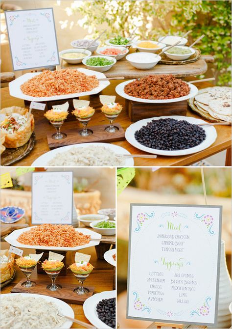 I've had family over for a taco buffet, but not like this amazing taco bar! !  How to set up a taco bar Tacobar Party, Bar Printables, Taco Bar Party, Different Types Of Food, Apple Bars, Mexican Theme, Taco Party, Taco Bar, Food Stations