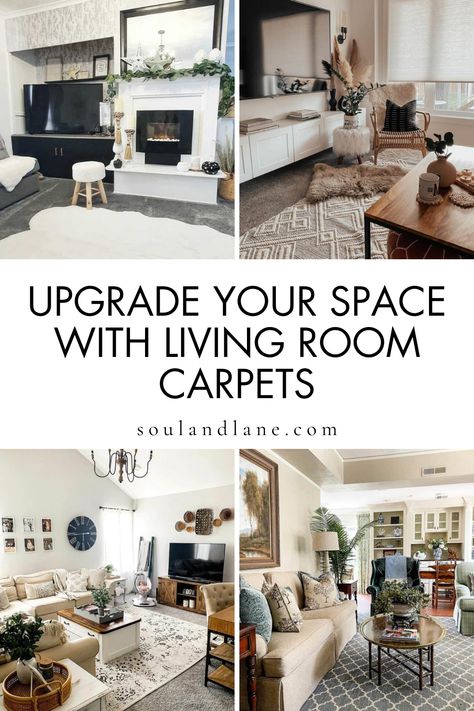 Discover the power of plush textures, captivating patterns, and rich colors to create a foundation that enhances every element of your decor. Learn how to choose a carpet that complements your furniture and accessories, making the room feel more inviting and cohesive. From subtle elegance to bold statements, find the perfect carpet to breathe new life into your living area. Transform your living room into a haven of comfort and style with innovative carpet ideas designed to upgrade your space. Carpeted Family Room Wall To Wall, Apartment Decorating With Carpet, Room With Carpet Ideas, Carpeted Living Room Ideas, Wood Flooring Living Room, Carpeted Living Room, Room Carpet Ideas, Living Room Carpet Ideas, Living Room With Carpet