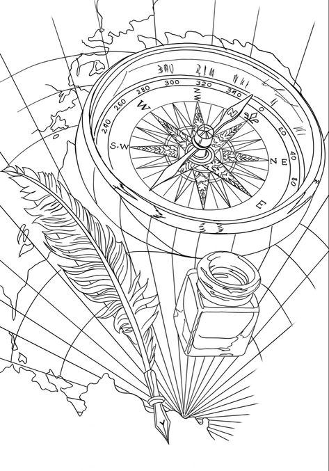 Nautical Tattoo Stencil, Nautical Map Tattoo Design, Compass Map Tattoo Design, Nautical Compass Drawing, Compass Map Tattoo, Compass Tattoo Stencil, Compass Outline, Compass Tattoo Drawing, Compass Sketch