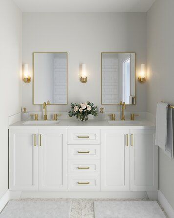 White Double Vanity, Quartz Vanity, Primary Bathroom, Double Vanity Bathroom, White Marble Countertops, Double Sink Bathroom, White Vanity Bathroom, Double Sink Bathroom Vanity, Double Bathroom