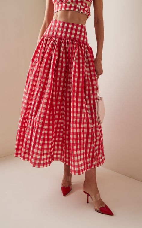 Spring Maxi Skirt, Red Gingham Skirt, Gingham Outfit, Red Maxi Skirt, Gingham Fashion, Gingham Top, Loose Clothing, Gingham Skirt, Sleeveless Skirt