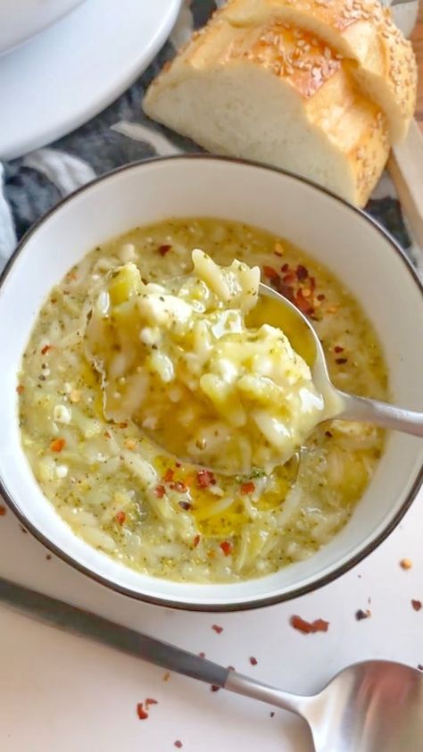 The Mediterranean Diet 🇺🇸 | 🌿🫒Broccoli Feta Soup 🫶Thanks @StellaDrivas 💁‍♀️ Type "Soup" If You Want to Get More Recipes From @mediterraneanfood.eating 👉 Follow my... | Instagram Feta Soup, Garlic Broth, Orzo Pasta, Low Sodium Chicken Broth, Follow My Page, Goulash, Jambalaya, More Recipes, Mediterranean Diet Recipes