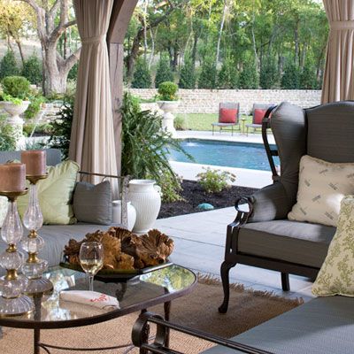 Loggia with Draperies Amazing Yards, Outdoor Drapery, Lakeside Beach, Outdoor Drapes, Terrace Furniture, Patio Projects, Patio Curtains, Outside Furniture, Beautiful Patios