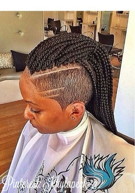 Mohawk Hairstyles With Shaved Sides, Braids With Fade, Braided Mohawk, Braided Mohawk Hairstyles, Black Haircut, Braids With Shaved Sides, Mohawk Styles, Shaved Side Hairstyles, Shaved Hair Designs