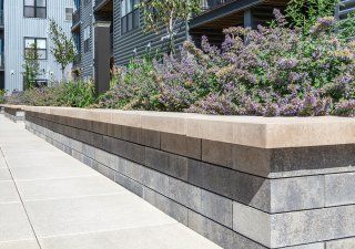 Synergy Apartments - Unilock Commercial Backyard Retaining Walls, Porch Parties, Outdoor Gathering Space, Stone Retaining Wall, Front Patio, Landscaping Supplies, Traditional Landscape, Front Entrances, Paver Patio