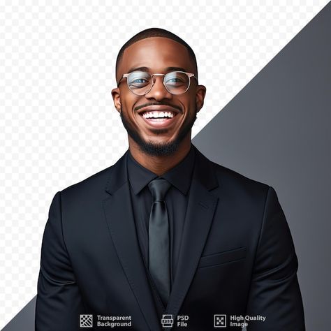 PSD a man wearing glasses and a suit wit... | Premium Psd #Freepik #psd #entrepreneur #african-business-man #ceo #corporate Black Man In Suit, Man Wearing Glasses, Kids Graphic Design, Black Suit Men, Time Icon, Office Men, Business Pictures, Corporate Portrait, Smiling Man