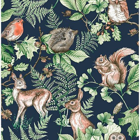 Superfresco Easy Woodland Animals Navy Wallpaper 10m | Wickes.co.uk Boy And Girl Wallpaper, Woodland Wallpaper, Woodland Fabric, Charcoal Wallpaper, Kids At Home, Wild Forest, Navy Wallpaper, Woodland Forest, Forest Wallpaper