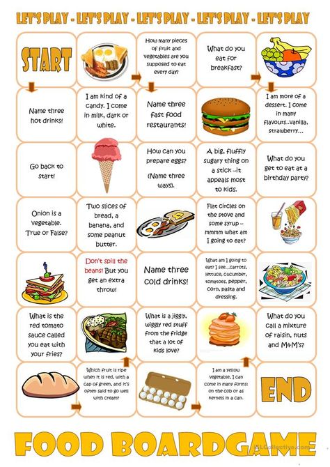 Food Boardgame worksheet - Free ESL printable worksheets made by teachers Esl Board Games, Speaking Games, Esl Games, Food Vocabulary, English Games, Speaking Activities, Vocabulary Games, English Activities, English Tips