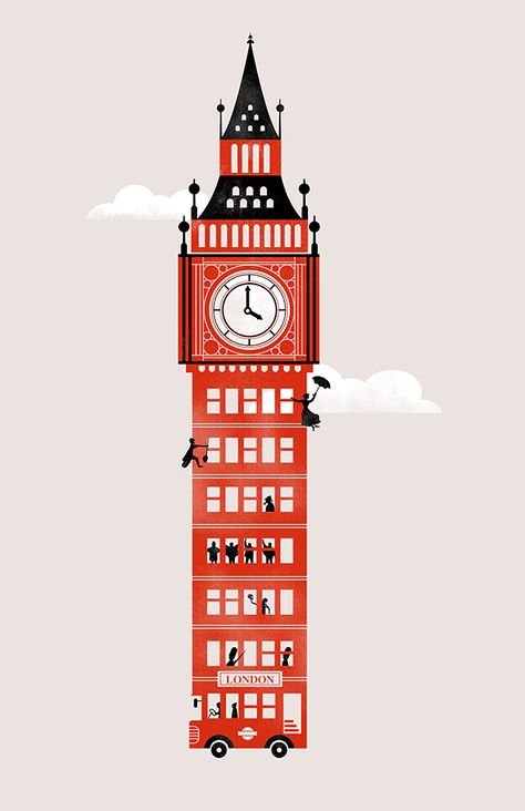 Personal illustration Travel Graphics, Hallway Pictures, London Illustration, Big Ben London, Travel Drawing, Graphic Poster Art, Travel Illustration, Clock Tower, London Art