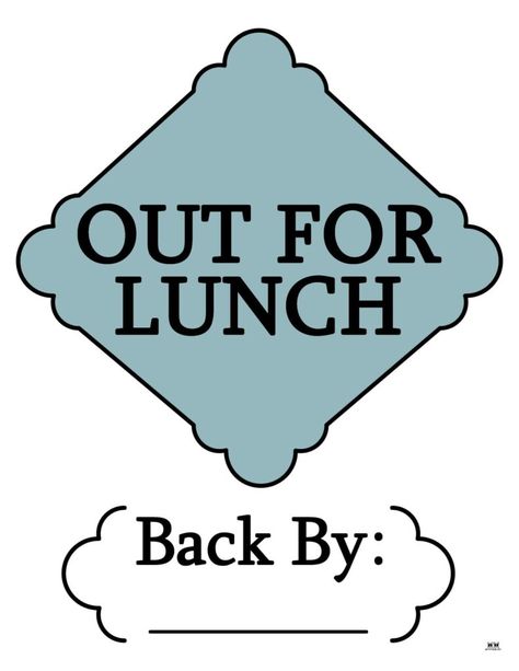 Let people know that you're on a short lunch break with one of these 15 FREE printable out to lunch signs. Print from any personal printer! Lunch Break Sign, Teacher Lunches, Out To Lunch, Lunch Break, Free Sign, Printable Activities, Printable Signs, Art References, Free Printable