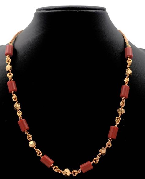 Short coral necklace - Radhas Creations - 34061 Ruby Necklace Designs, Coral Jewelry Set, Bridal Jewelry Sets Brides, Antique Jewellery Online, Gold Jewellry, Pearl Jewelry Design, Gold Chain Design, Beaded Necklace Designs, Jewellery Indian